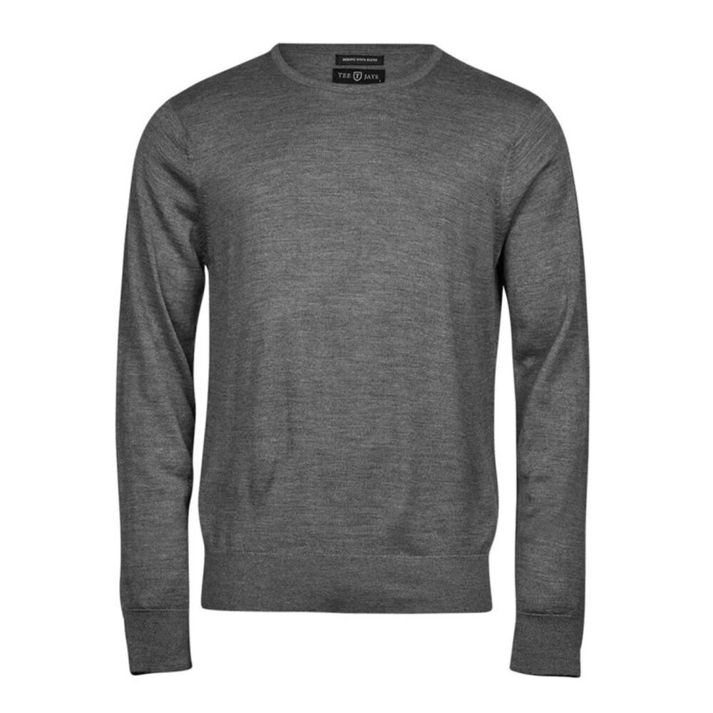Tee Jays Mens Merino Blend Crew Neck Sweater / Grey Melange